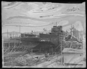 Starboard Side of BYMS-37 being built on dry dock.  Barbour Boat Works, New Bern, NC.  Photo attatched to glass